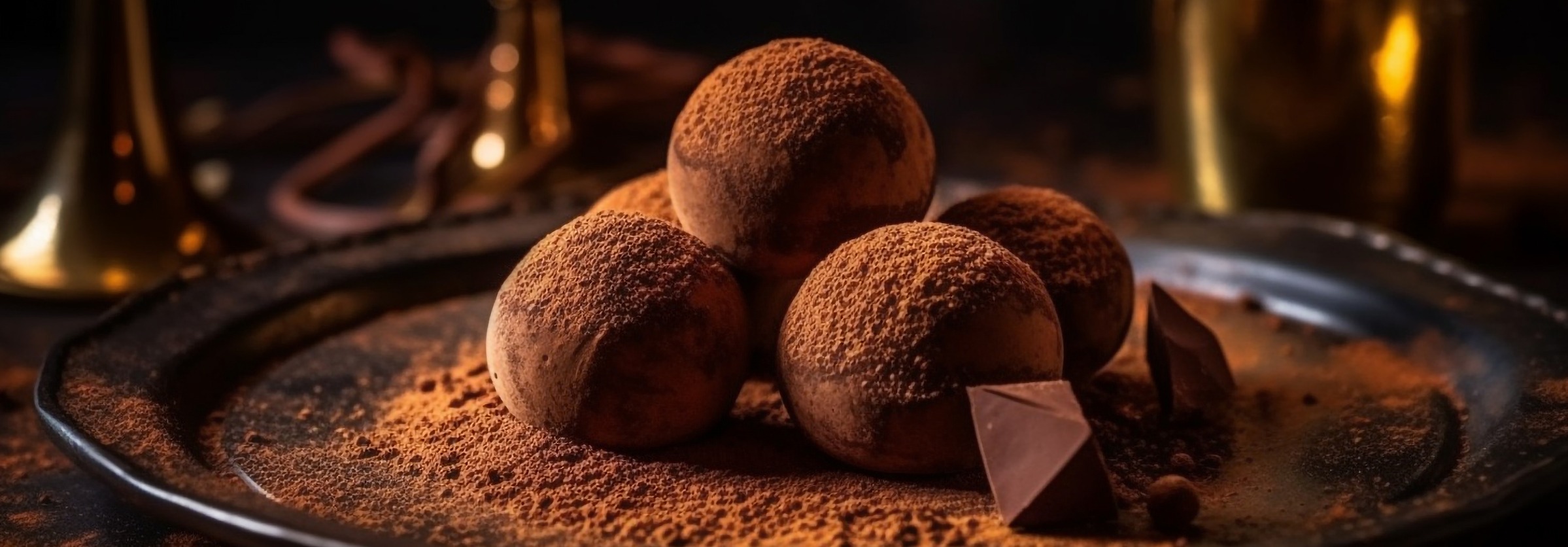 Tartufi al cacao su un vassoio scuro
